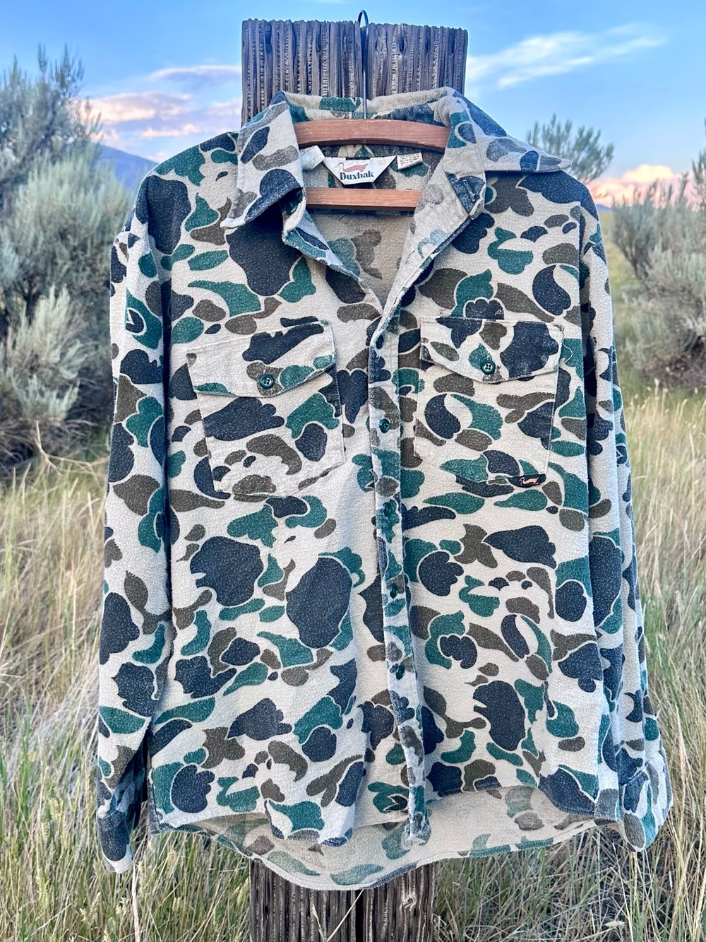 vintage duxbak camo hunting shirt long sleeve button down